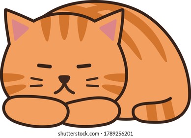 Sleeping tabby cat in a loaf. Vector illustration isolated on white background.