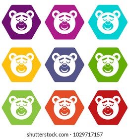 Sleeping teddy bear icon set many color hexahedron isolated on white vector illustration