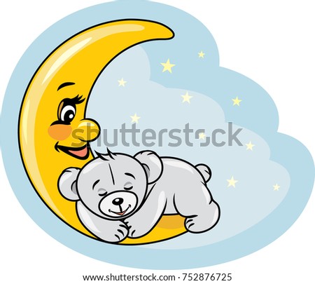 Sleeping teddy bear on the moon. Vector