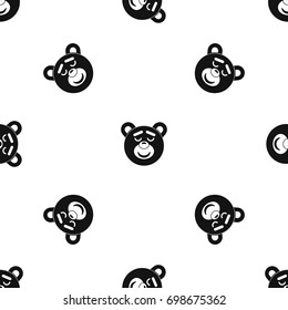 Sleeping teddy bear pattern repeat seamless in black color for any design. Vector geometric illustration