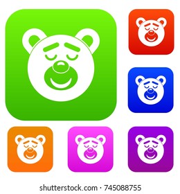 Sleeping teddy bear set icon color in flat style isolated on white. Collection sings vector illustration