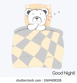 Sleeping teddy bear. Sleep on the bed