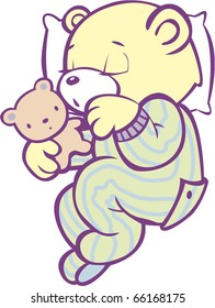 Sleeping Teddy Bear in Striped Pajamas Full Color