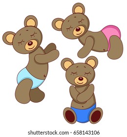 Sleeping teddy bears in pink and blue panties
