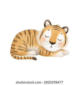Sleeping tiger plush toy with orange fur