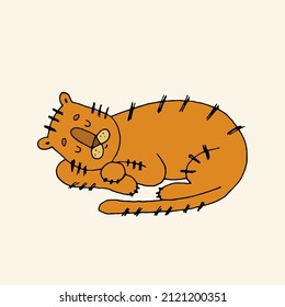 Sleeping tiger. Wild animal. Predator. Cat family. Vector hand-drawn illustration. Doodle.
