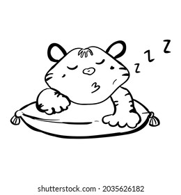 Sleeping tiger. ZZZ, Baby Calm Illustration for Child, Vector Clip Art Coloring Page or Book for Children