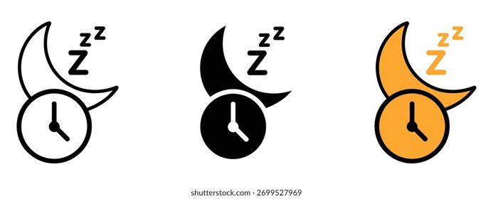 Sleeping time with clock icon vector. Bed, Night time symbol. vector illustration.
