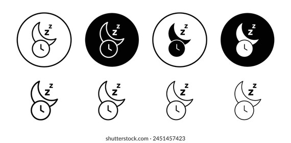 Sleeping time with clock or watch icon. night or bed time show by moon symbol. sleep routine or schedule nighttime vector