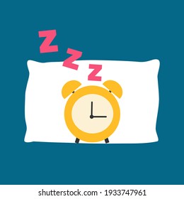 Sleeping time concept vector illustration. Alarm clock and pillow in flat design. Bedtime. Enough rest.