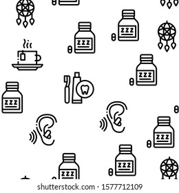 Sleeping Time Devices Seamless Pattern Vector Thin Line. Illustrations