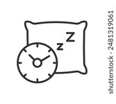 Sleeping time, in line design. Sleeping time, sleep, bedtime, night, rest, dreams, night sleep on white background vector. Sleeping time editable stroke icon.