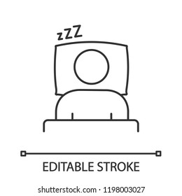 Sleeping time linear icon. Rest. Thin line illustration. Daily routine. Stress prevention and treatment. Healthy sleep. Contour symbol. Vector isolated outline drawing. Editable stroke