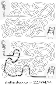 Sleeping time maze for kids with a solution in black and white