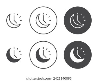 Sleeping time vector illustration set. Late night clock hour shift routine sign in suitable for apps and websites UI design style.