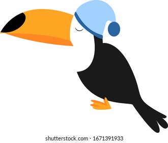 Sleeping toucan, illustration, vector on white background.