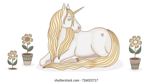 sleeping unicorn and flowers 