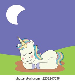 Sleeping Unicorn with the Moon Illustration