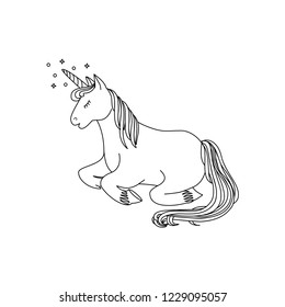 Sleeping unicorn. Vector illustration. Coloring page for children.