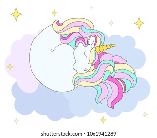 sleeping unicorn, vector illustration , white background, isolated