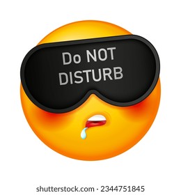 Sleeping vector emoji on white background. Vector drooling emoji. Yellow face with sleep mask. Do not disturb. Cute emoticon.