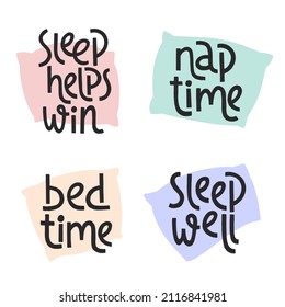 Sleeping vector lettering set. Sweet dream concept, self care poster. Hand drawn quote. World Sleep Day card for social media, banners or textile.