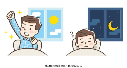Sleeping and waking up illustration