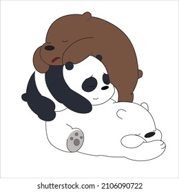 Personajes de oso blanco, panda y oso forestal durmiendo