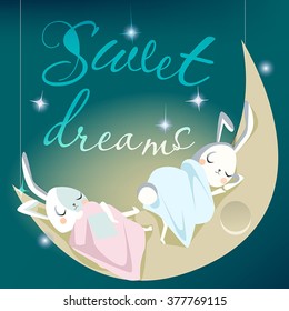 sleeping white bunny kids - vector cute illustration