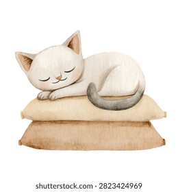 Sleeping white cat on pillow