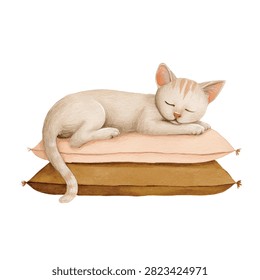 Sleeping white cat on soft pillow