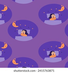 sleeping woman in bedtime seamless pattern. Vector illustration can used for wrapping paper, textile. 