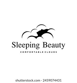 sleeping woman cloud vector logo. white background