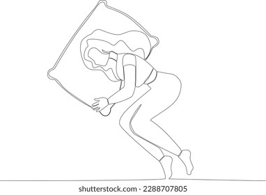 A sleeping woman curled up on a large pillow. Sleep one-line drawing