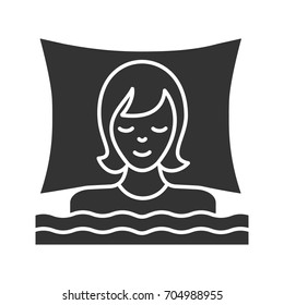 Sleeping woman glyph icon. Silhouette symbol. Night rest. Negative space. Vector isolated illustration