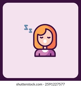 Sleeping Woman Icon, Cute Girl Resting, Dreamy Female Character Illustration