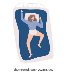 sleeping woman lying on her back postures. concept of  sleeping at night, dreaming, comfortable, and relaxing, Flat vector cartoon illustration