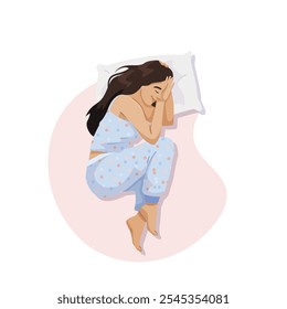 Sleeping woman in pajamas on a pillow. Vector illustration