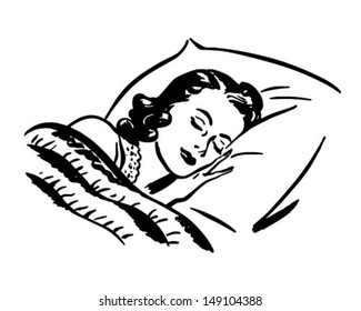 Sleeping Woman - Retro Clip Art Illustration