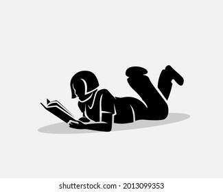 sleeping women relax reading book silhouette logo template illustration inspiration