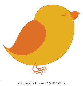  A sleeping yellow bird color illustration with orange beak and wings, vector, color drawing or illustration. 