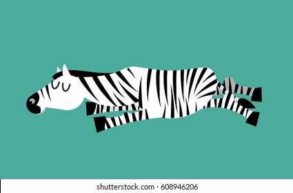 Sleeping zebra. Animal sleeps. Sleepy wild beast