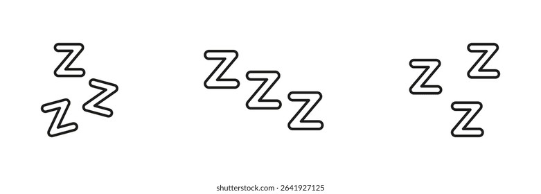 Sleeping Zzz Line Icon Set. Sleep, Rest, And Relaxation Symbol Collection. Nighttime, Dreaming, And Snooze Representation. Editable Stroke. Isolated Vector Illustration.