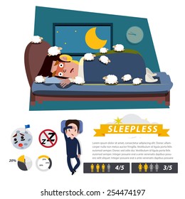 sleepless character with infographic element - vector illustration