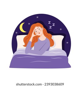 Sleepless female sitting on bed at night.  Concept of suffering from insomnia 