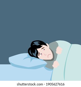 Sleepless man on the bed-vector cartoon