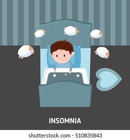 Sleepless man and a sheep. Insomnia concept.