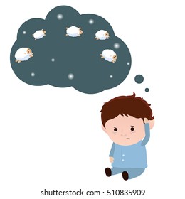 Sleepless man and a sheep. Insomnia concept. White background.