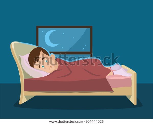 眠れない男 ベクター平面の漫画イラスト のベクター画像素材 ロイヤリティフリー