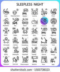 Sleepless Night concept line icons